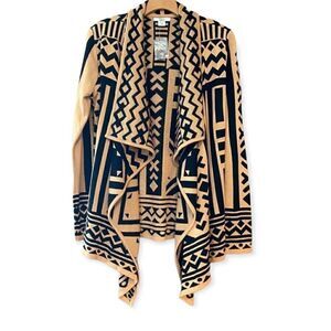 Bar III Sz XS NWT Tan Black AzTec Open Long Warm Cardigan